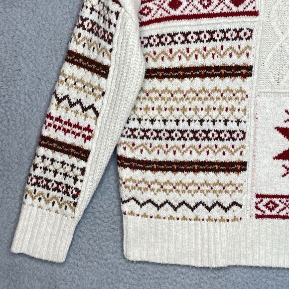 American Eagle Fair Isle Snowflake Vintage Sweater Red Holiday Winter Christmas - Picture 5 of 14
